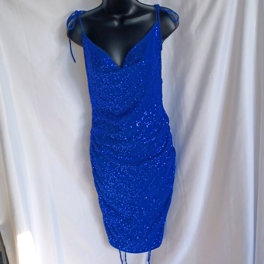 Hello Molly Hand Me A Spritz Sequin Ruched Mini Dress Cobalt Blue Size 8